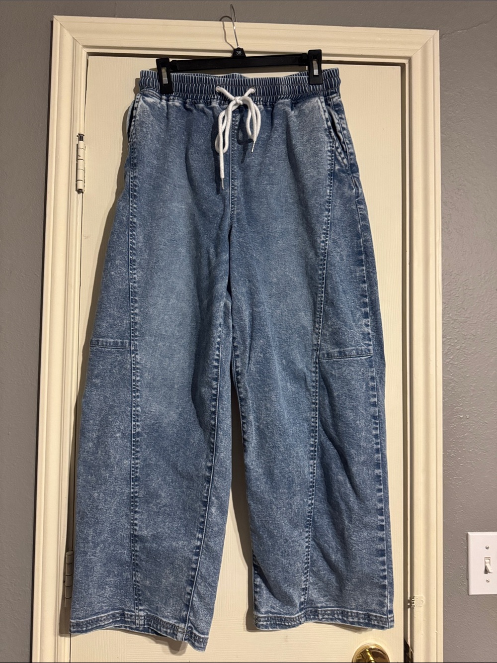 Women’s Washed Blue Drawstring Jeans